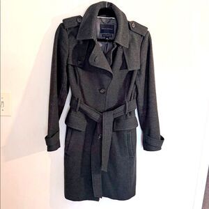 Banana Republic Women Coat Charcoal Grey Green Small Wool Belted Italian Fabric
